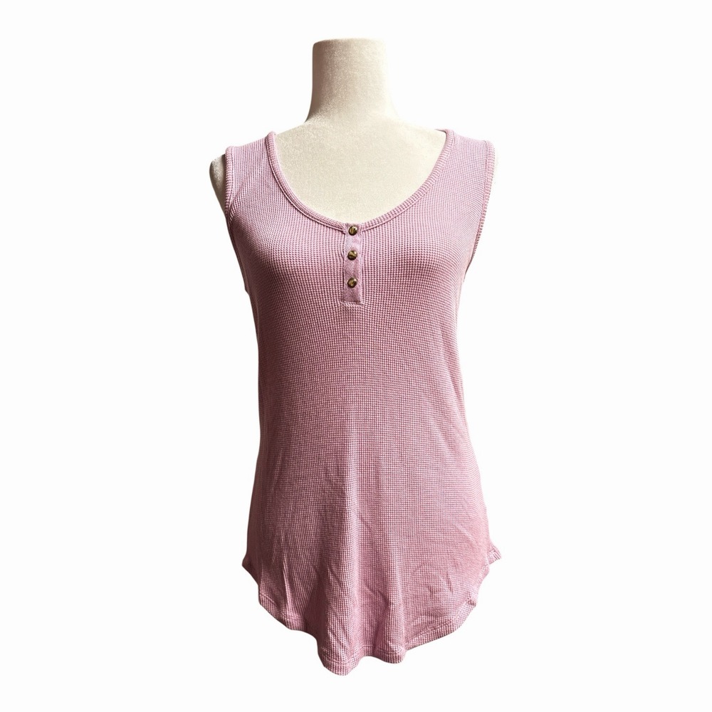Tribal Jeans‎ Women's Lily Pink Waffle Knit Henley Sleeveless Top NWT